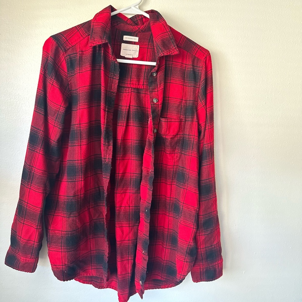 Red and Black Plaid Button Up